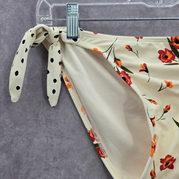 Xhilaration Cream Floral Polka Dot Tie Bikini Cheeky Bottom Swimwear Medium - Picture 4 of 6